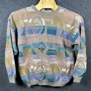 Mark Shale Vintage 90s Abstract Geometric Knit Sweater‎ Mens XL Made in Italy